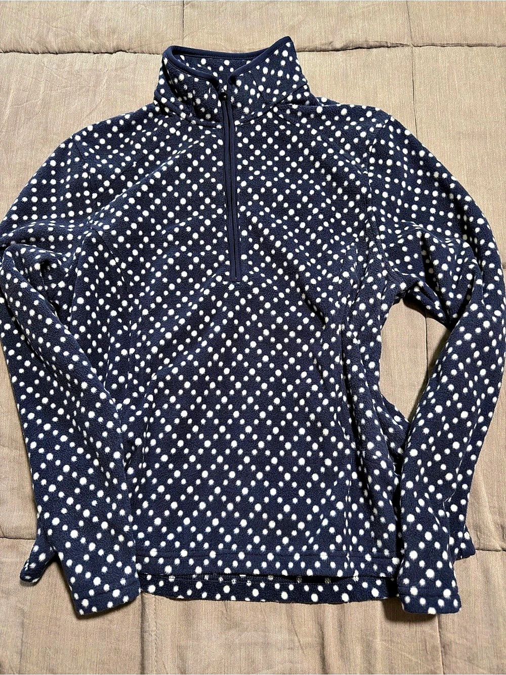 Lands' End Polka Dot Quarter-Zip Pullover Fleece Sweater Size Medium